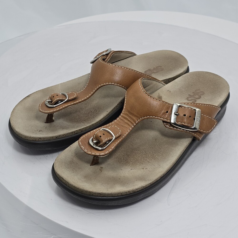 SAS Sanibel Caramel Brown Women 7 M Comfort Sandals Flip Flops Tan